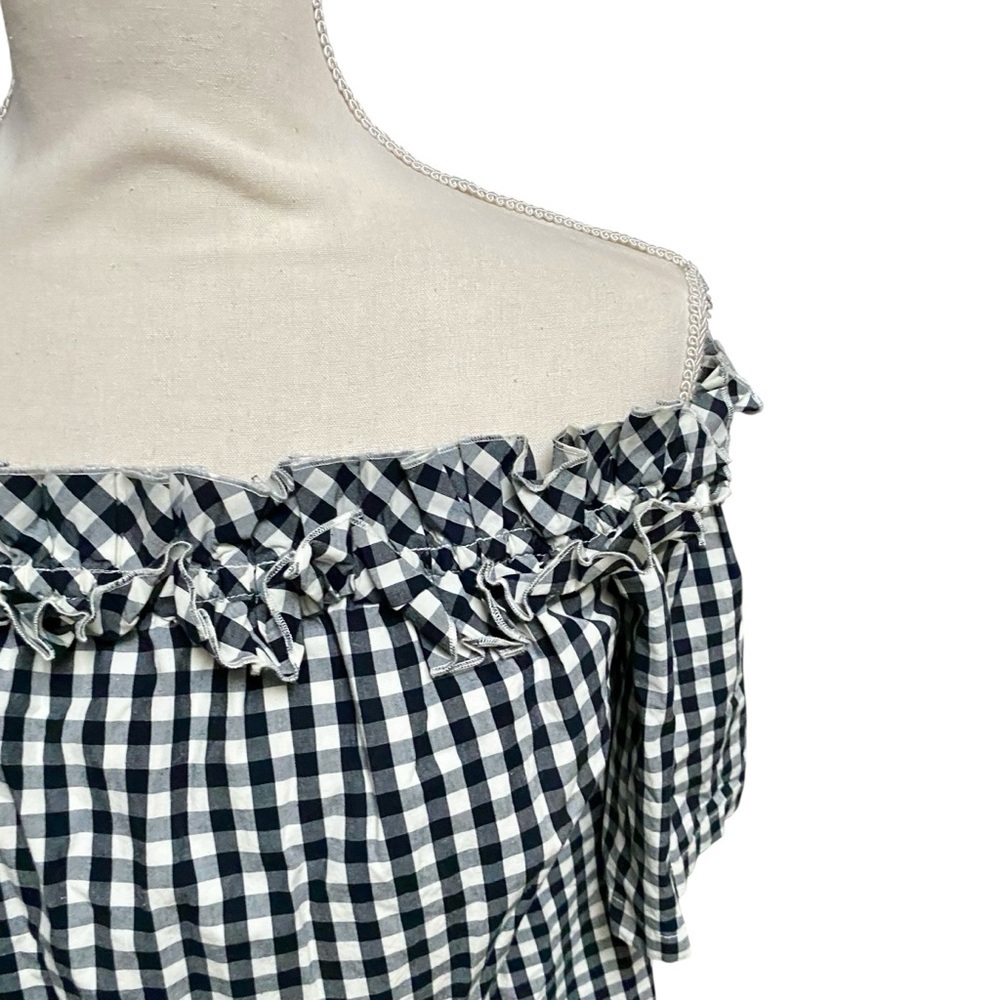 Vineyard Vines Gingham Off Shoulder Dress Small Black White Ruffle Cotton - Picture 4 of 12